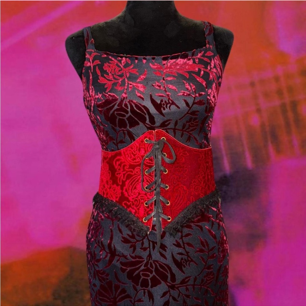 Elegant Red and Black Floral Dress